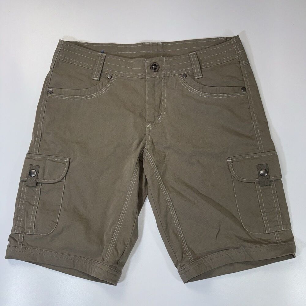Kuhl Cargo Shorts Women Size 6 Green Vintage Patina Dye Workwear Camp Hike Walk